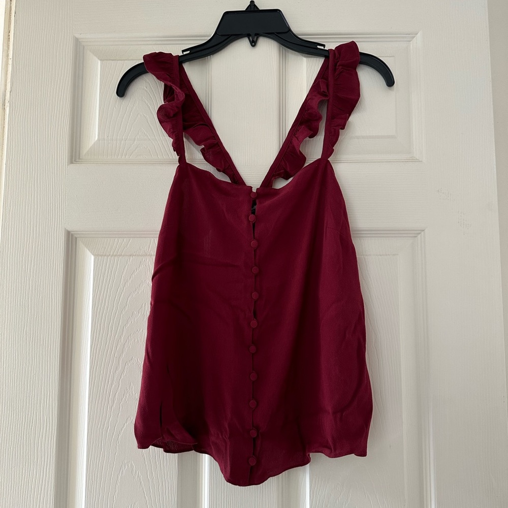 Madewell Burgundy Ruffle Strap Tank Top